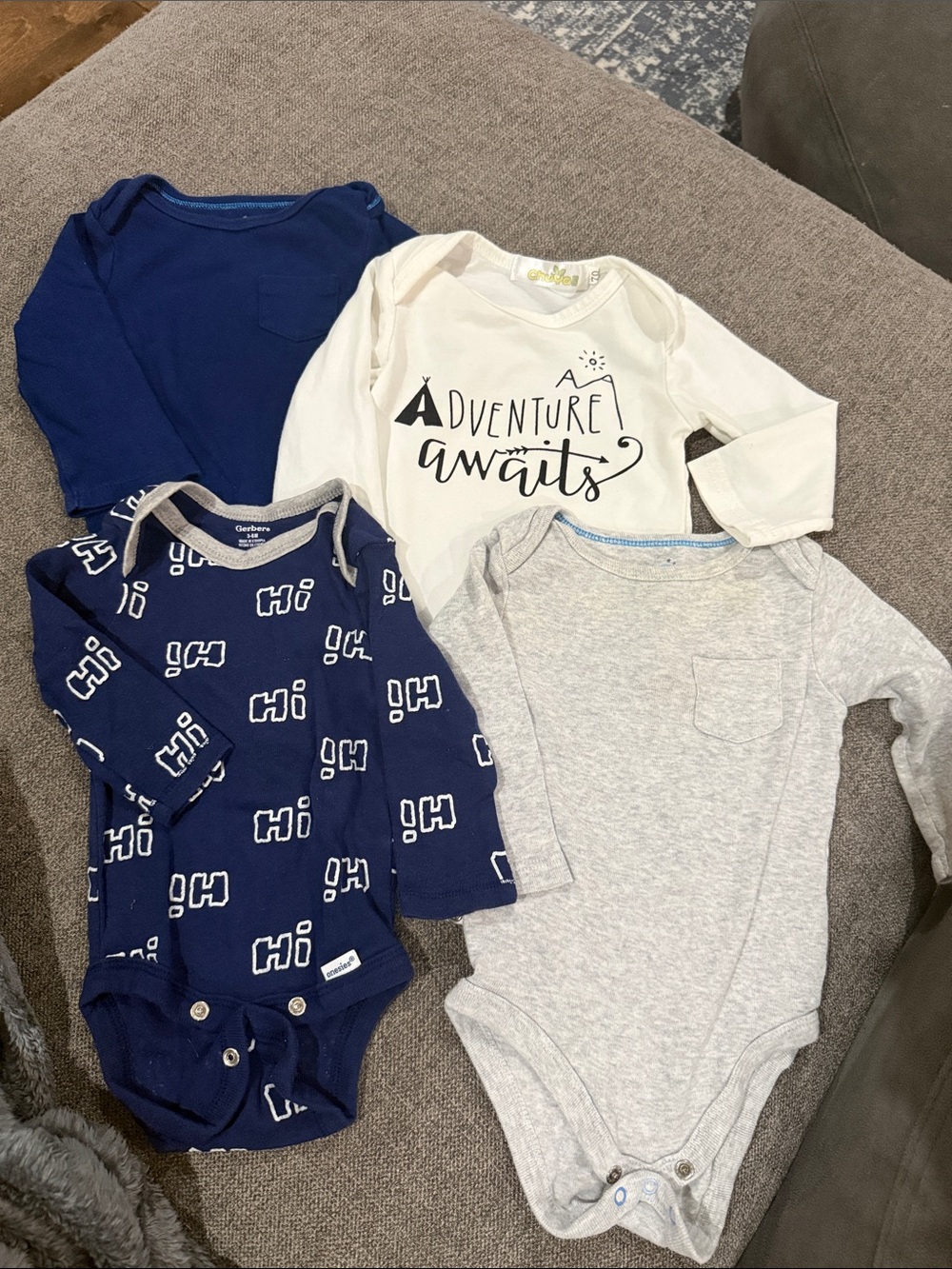 cloud island Baby Long-Sleeve Bodysuit Set - Navy, White & Heather Gray